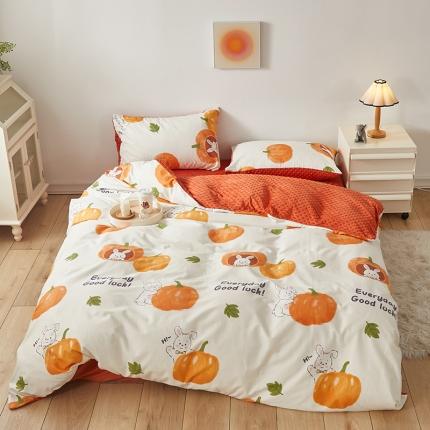 怡家居 2023新款秋冬棉加豆豆绒印花四件套 南瓜兔