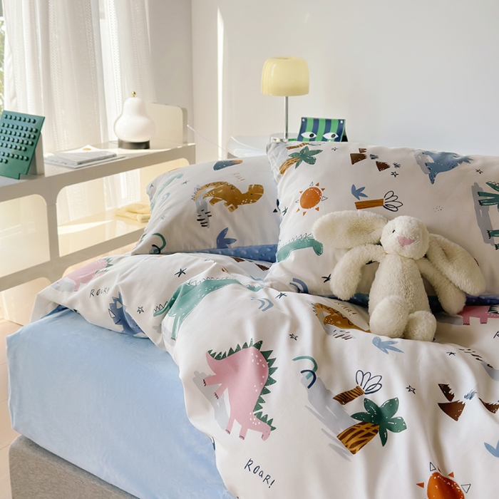 91家纺网 家纺一手货源 找家纺 怡家居 2023新款秋冬棉加豆豆绒印花四件套 小恐龙