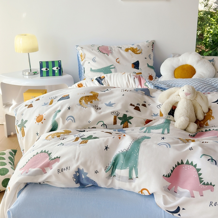 91家纺网 家纺一手货源 找家纺 怡家居 2023新款秋冬棉加豆豆绒印花四件套 小恐龙