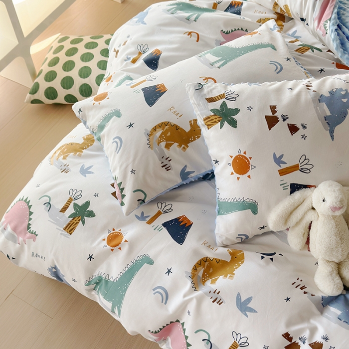 91家纺网 家纺一手货源 找家纺 怡家居 2023新款秋冬棉加豆豆绒印花四件套 小恐龙