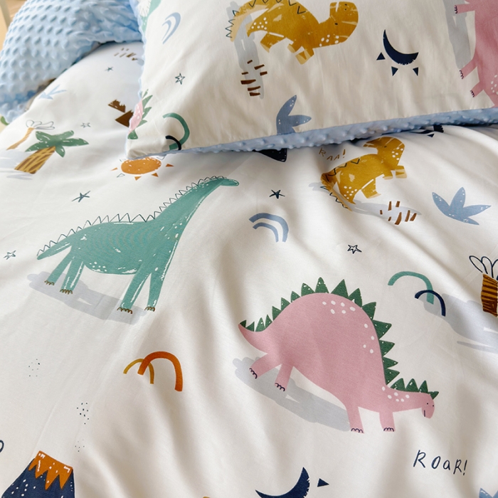 91家纺网 家纺一手货源 找家纺 怡家居 2023新款秋冬棉加豆豆绒印花四件套 小恐龙