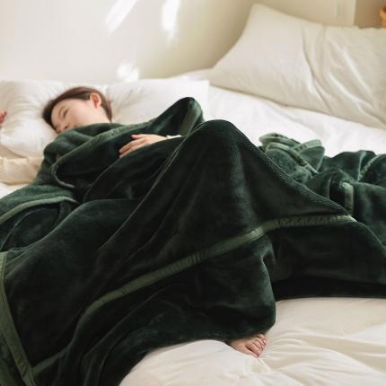 91家纺网 家纺一手货源 找家纺 寐眠 2023新款纯色加厚保暖法兰绒毛毯 墨绿