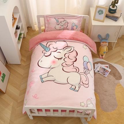 91家纺网 家纺一手货源 找家纺 （总）八零年代 2023新款大版卡通牛奶绒幼儿园三件套宝宝绒保暖套件