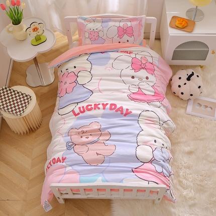 91家纺网 家纺一手货源 找家纺 八零年代 2023新款大版卡通牛奶绒幼儿园三件套宝宝绒保暖套件 宝宝绒-花园兔