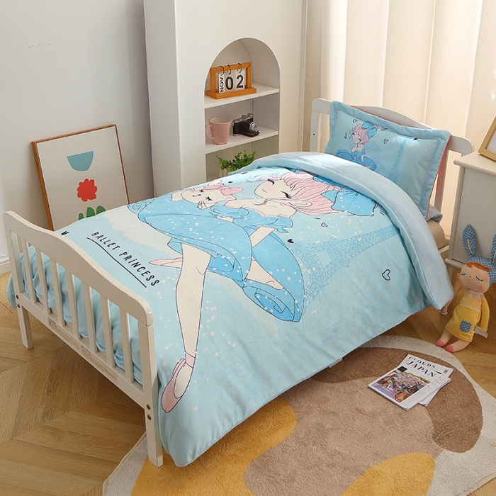 91家纺网 家纺一手货源 找家纺 八零年代 2023新款大版卡通牛奶绒幼儿园三件套宝宝绒保暖套件 宝宝绒-芭蕾公主