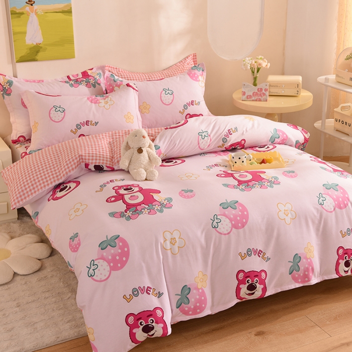 91家纺网 家纺一手货源 找家纺 甜之梦 2025新款纯棉印花12868四件套草莓熊