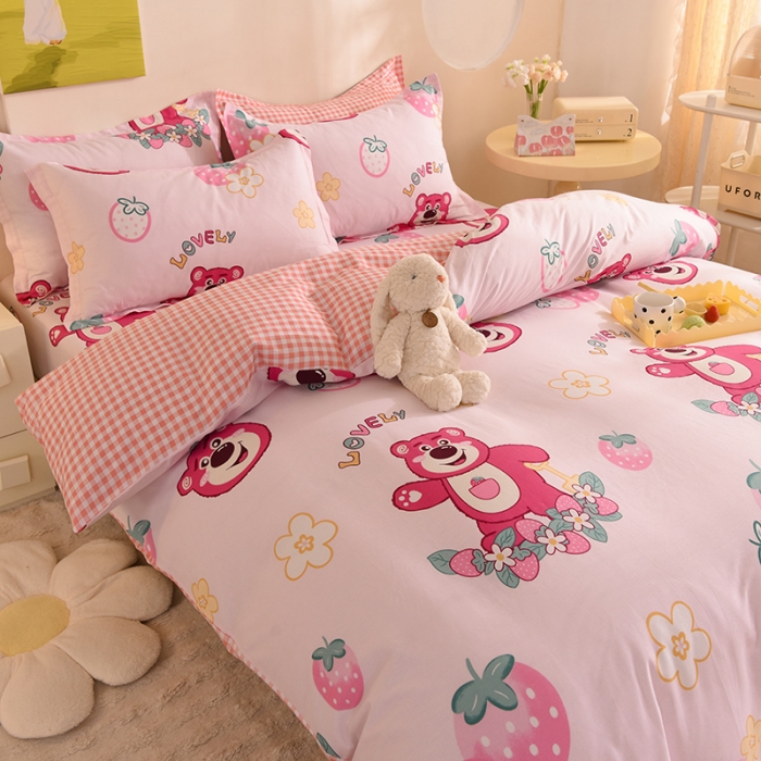 91家纺网 家纺一手货源 找家纺 甜之梦 2025新款纯棉印花12868四件套草莓熊