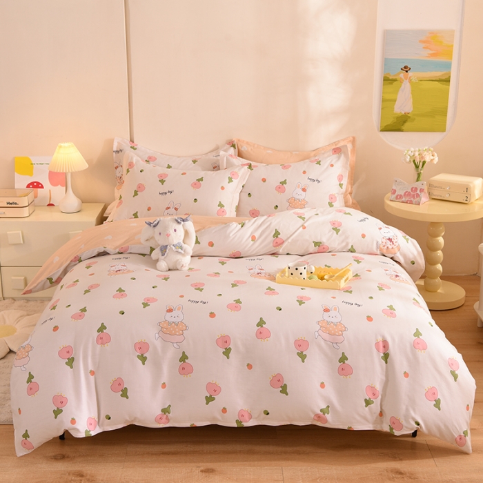 91家纺网 家纺一手货源 找家纺 甜之梦 2025新款纯棉印花12868四件套花园小兔