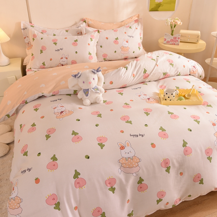 91家纺网 家纺一手货源 找家纺 甜之梦 2025新款纯棉印花12868四件套花园小兔