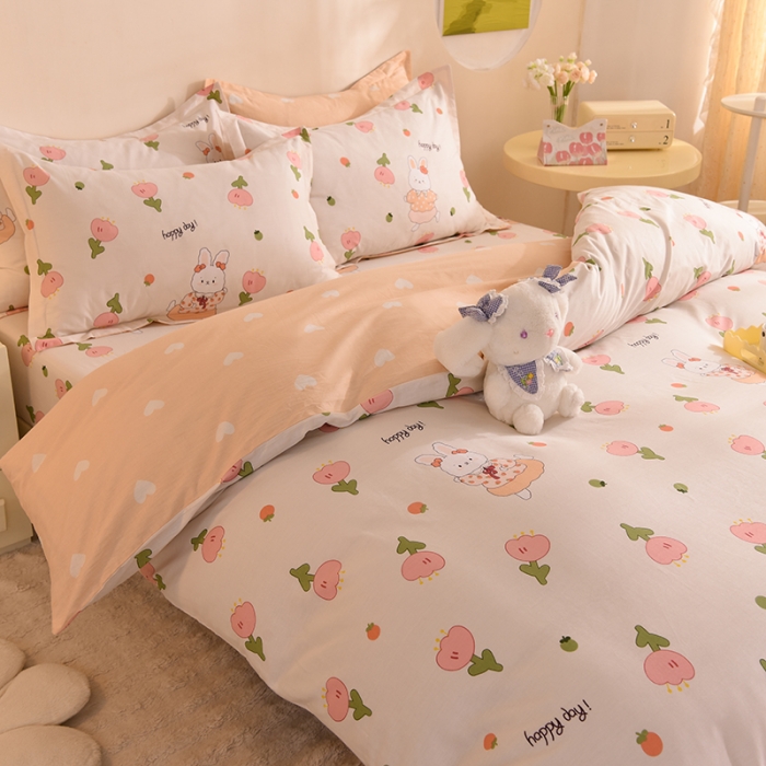 91家纺网 家纺一手货源 找家纺 甜之梦 2025新款纯棉印花12868四件套花园小兔