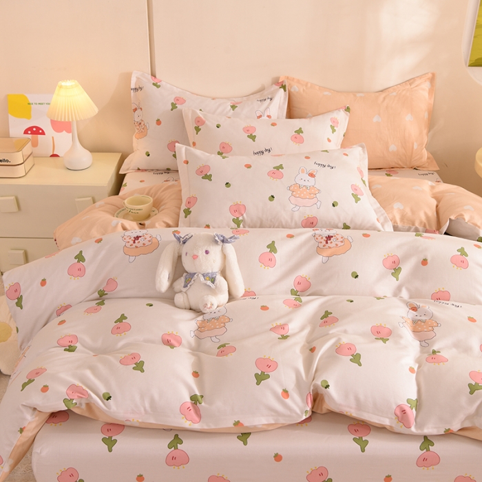 91家纺网 家纺一手货源 找家纺 甜之梦 2025新款纯棉印花12868四件套花园小兔