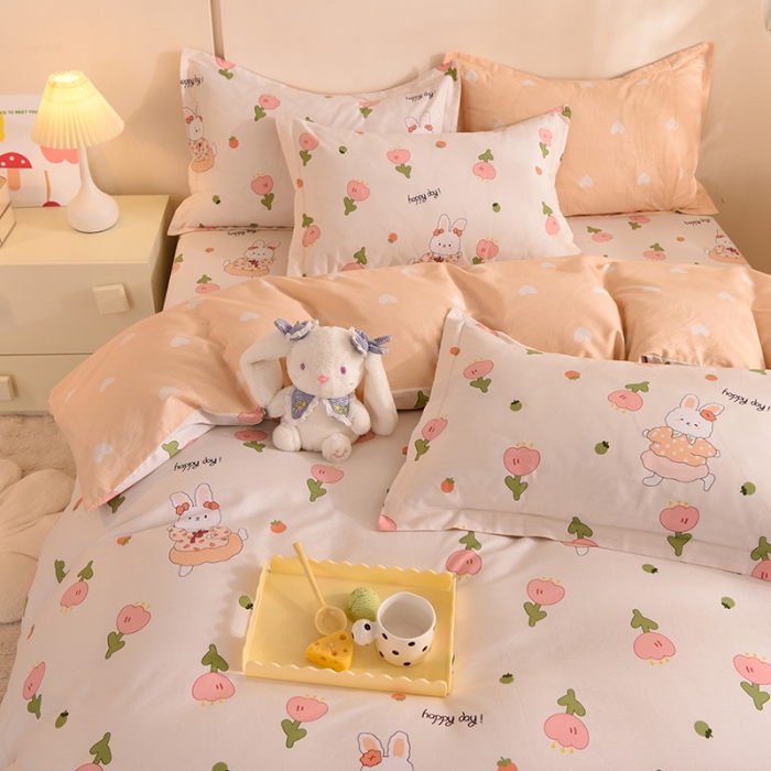 91家纺网 家纺一手货源 找家纺 甜之梦 2025新款纯棉印花12868四件套花园小兔