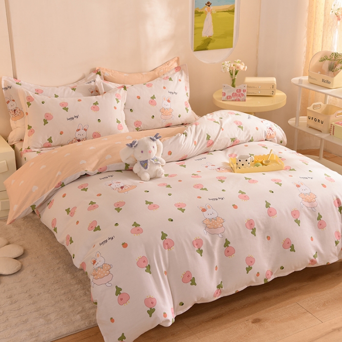 91家纺网 家纺一手货源 找家纺 甜之梦 2025新款纯棉印花12868四件套花园小兔