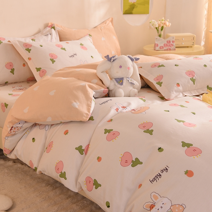 91家纺网 家纺一手货源 找家纺 甜之梦 2025新款纯棉印花12868四件套花园小兔