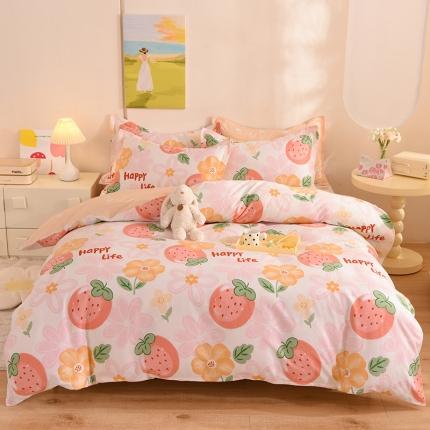 91家纺网 家纺一手货源 找家纺 甜之梦 2025新款纯棉印花12868四件套快乐草莓