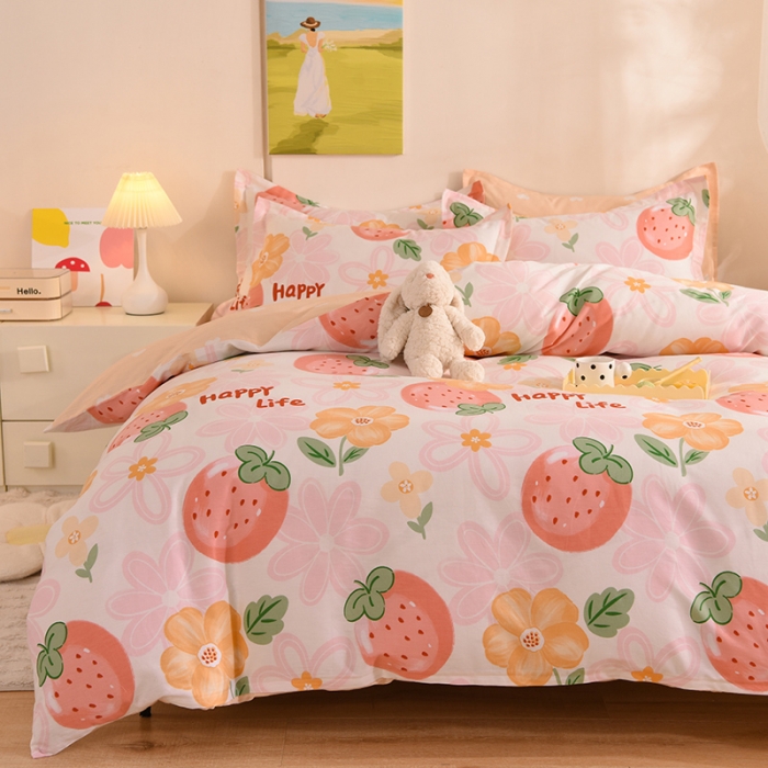 91家纺网 家纺一手货源 找家纺 甜之梦 2025新款纯棉印花12868四件套快乐草莓