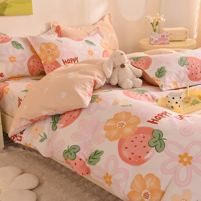 91家纺网 家纺一手货源 找家纺 甜之梦 2025新款纯棉印花12868四件套快乐草莓