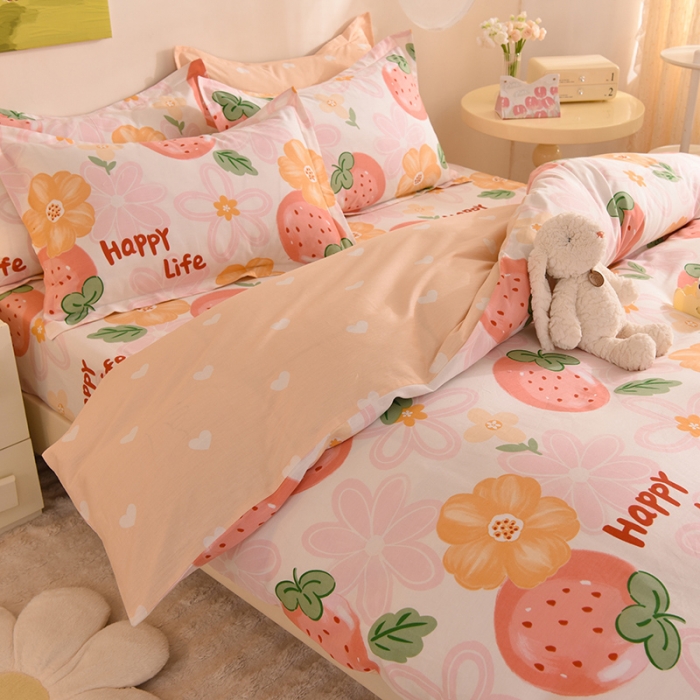 91家纺网 家纺一手货源 找家纺 甜之梦 2025新款纯棉印花12868四件套快乐草莓