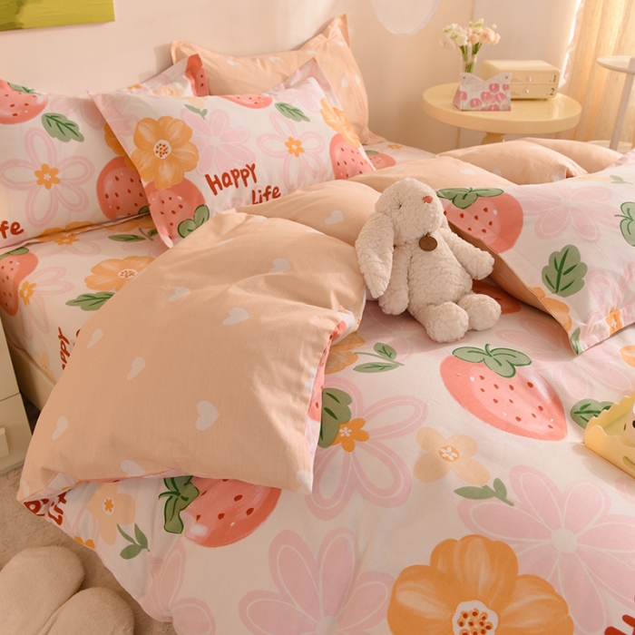 91家纺网 家纺一手货源 找家纺 甜之梦 2025新款纯棉印花12868四件套快乐草莓