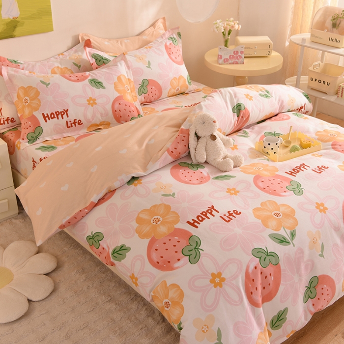 91家纺网 家纺一手货源 找家纺 甜之梦 2025新款纯棉印花12868四件套快乐草莓