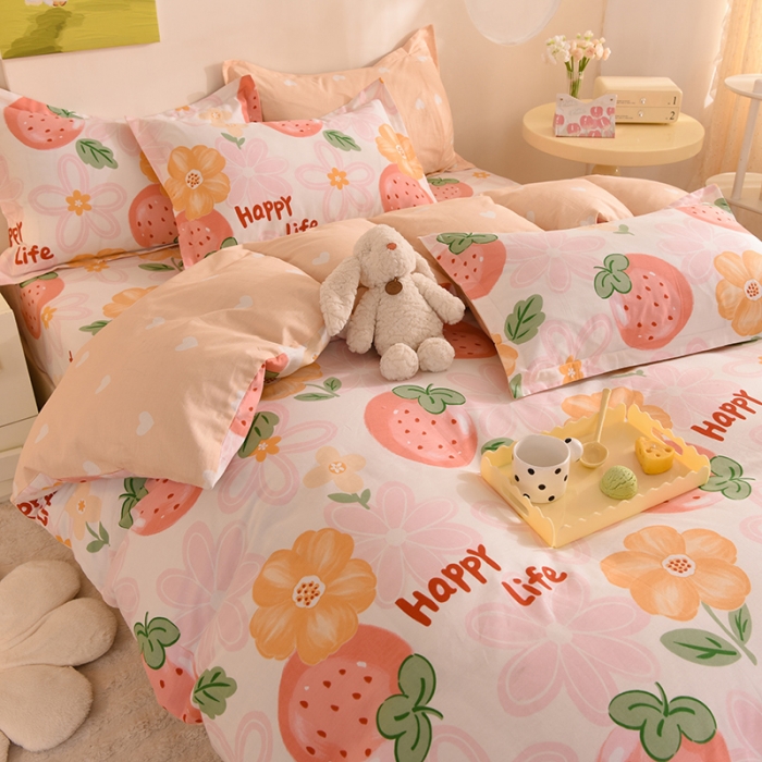 91家纺网 家纺一手货源 找家纺 甜之梦 2025新款纯棉印花12868四件套快乐草莓