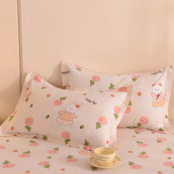 91家纺网 家纺一手货源 找家纺 甜之梦 2025新款12868全棉印花系列单品枕套花园小兔