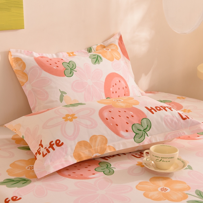 91家纺网 家纺一手货源 找家纺 甜之梦 2025新款12868全棉印花系列单品枕套快乐草莓