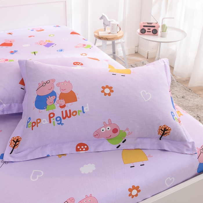 91家纺网 家纺一手货源 找家纺 甜之梦 2025新款12868全棉印花系列单品枕套小猪佩奇粉紫