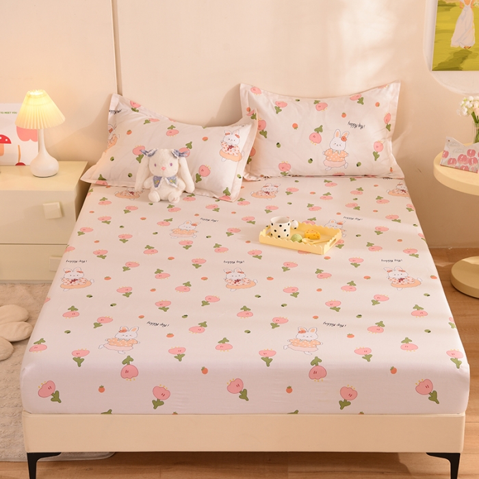 91家纺网 家纺一手货源 找家纺 甜之梦 新款12868全棉印花系列单床笠（可接缺角异型）花园小兔