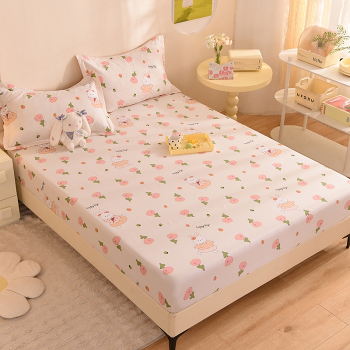 91家纺网 家纺一手货源 找家纺 甜之梦 新款12868全棉印花系列单床笠（可接缺角异型）花园小兔