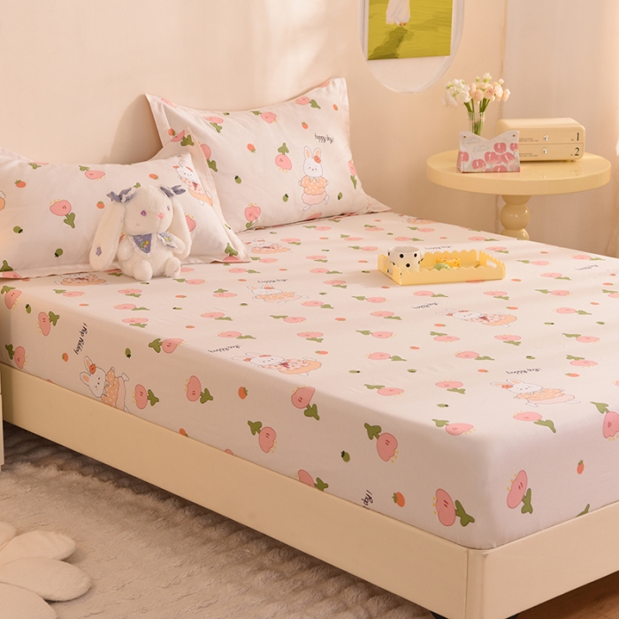 91家纺网 家纺一手货源 找家纺 甜之梦 新款12868全棉印花系列单床笠（可接缺角异型）花园小兔