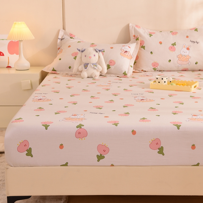 91家纺网 家纺一手货源 找家纺 甜之梦 新款12868全棉印花系列单床笠（可接缺角异型）花园小兔