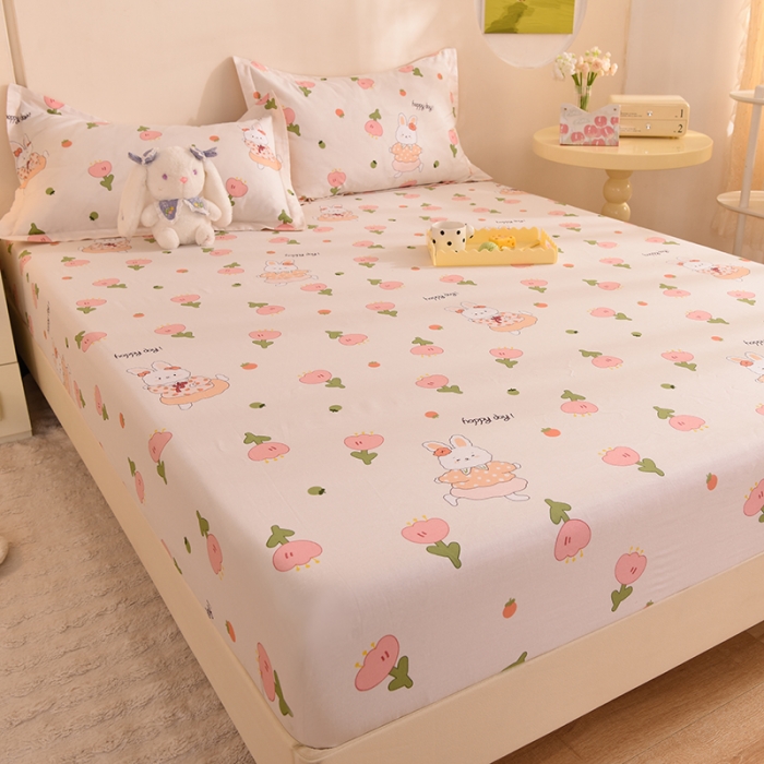 91家纺网 家纺一手货源 找家纺 甜之梦 新款12868全棉印花系列单床笠（可接缺角异型）花园小兔