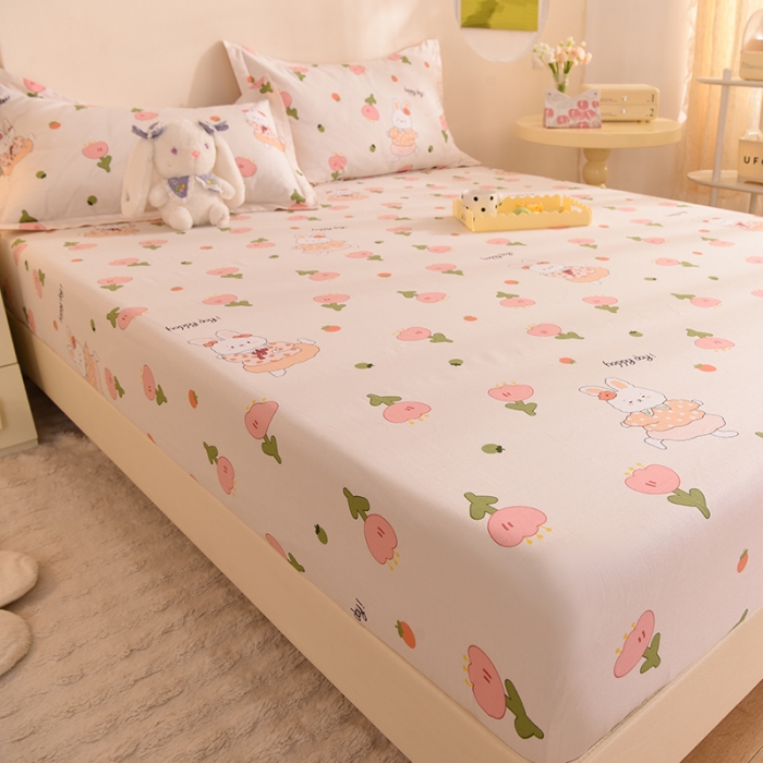 91家纺网 家纺一手货源 找家纺 甜之梦 新款12868全棉印花系列单床笠（可接缺角异型）花园小兔