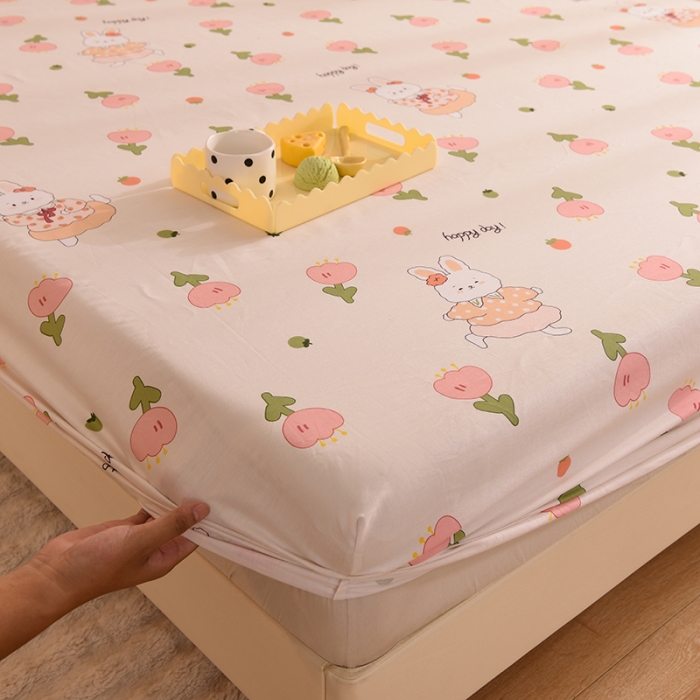 91家纺网 家纺一手货源 找家纺 甜之梦 新款12868全棉印花系列单床笠（可接缺角异型）花园小兔