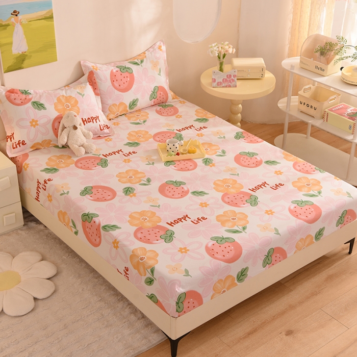 91家纺网 家纺一手货源 找家纺 甜之梦 新款12868全棉印花系列单床笠（可接缺角异型）快乐草莓