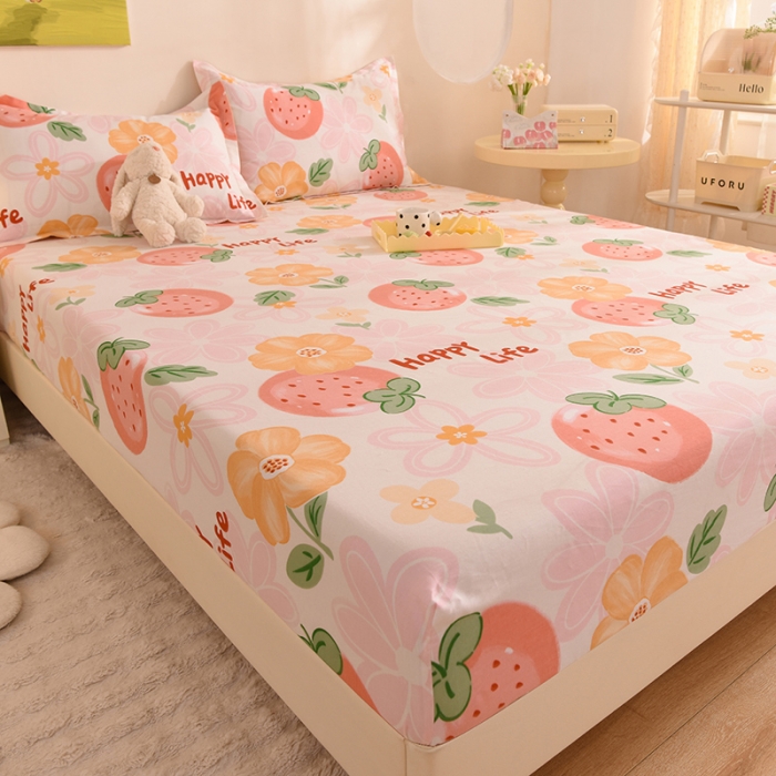 91家纺网 家纺一手货源 找家纺 甜之梦 新款12868全棉印花系列单床笠（可接缺角异型）快乐草莓