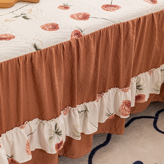 91家纺网 家纺一手货源 找家纺 （总）紫碧螺 2023新款水洗棉麻韩版印花绗缝双面床裙