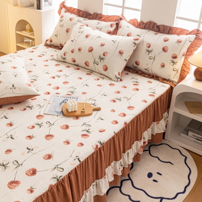 91家纺网 家纺一手货源 找家纺 （总）紫碧螺 2023新款水洗棉麻韩版印花绗缝双面床裙