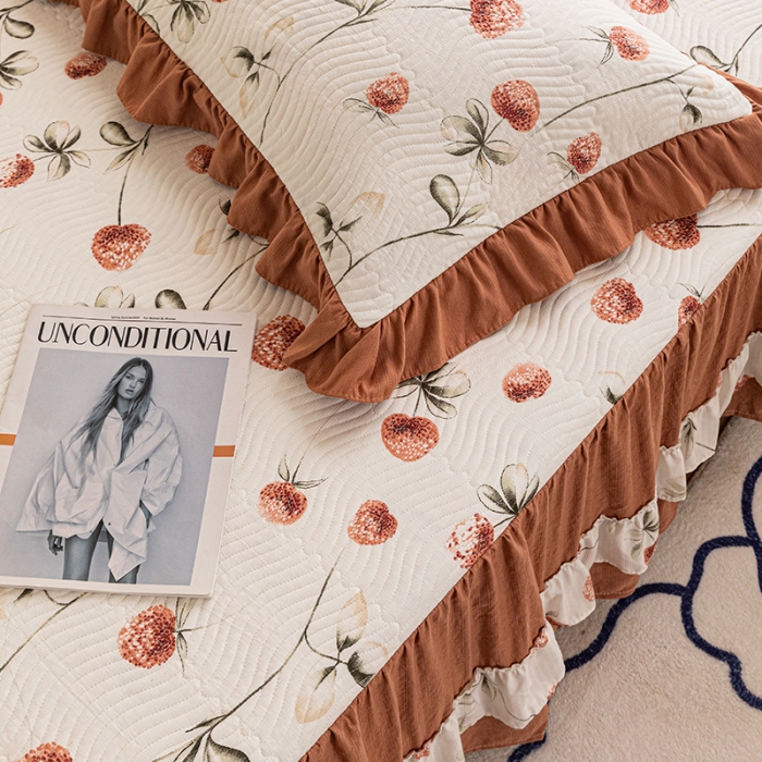 91家纺网 家纺一手货源 找家纺 （总）紫碧螺 2023新款水洗棉麻韩版印花绗缝双面床裙