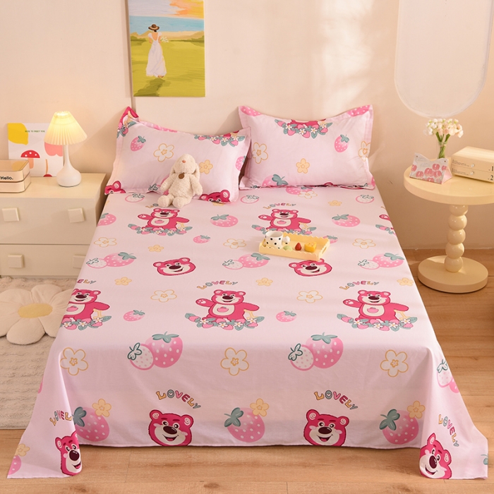 91家纺网 家纺一手货源 找家纺 甜之梦 新款12868全棉定制尺寸印花系列单床单草莓熊