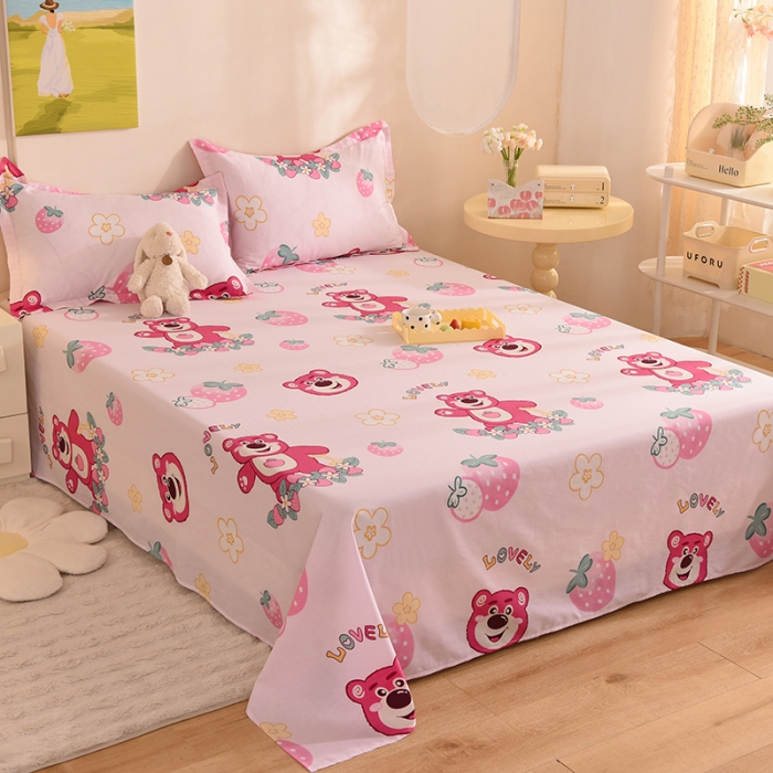 91家纺网 家纺一手货源 找家纺 甜之梦 新款12868全棉定制尺寸印花系列单床单草莓熊