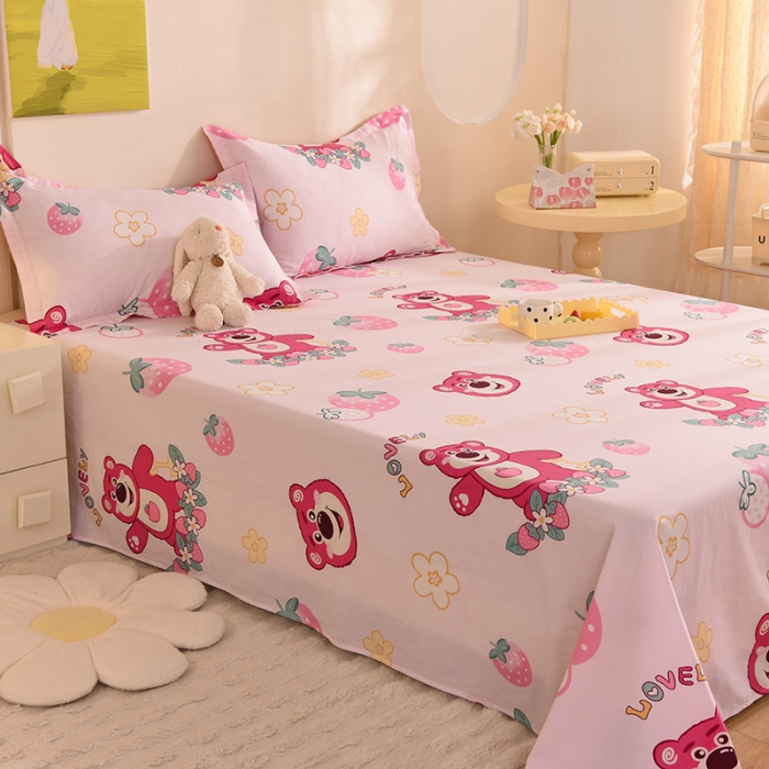 91家纺网 家纺一手货源 找家纺 甜之梦 新款12868全棉定制尺寸印花系列单床单草莓熊