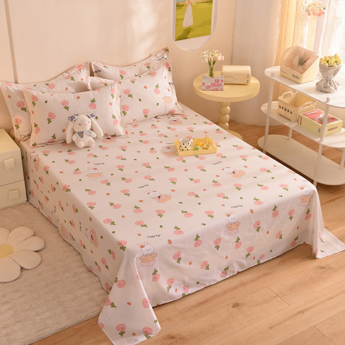 91家纺网 家纺一手货源 找家纺 甜之梦 新款12868全棉定制尺寸印花系列单床单花园小兔