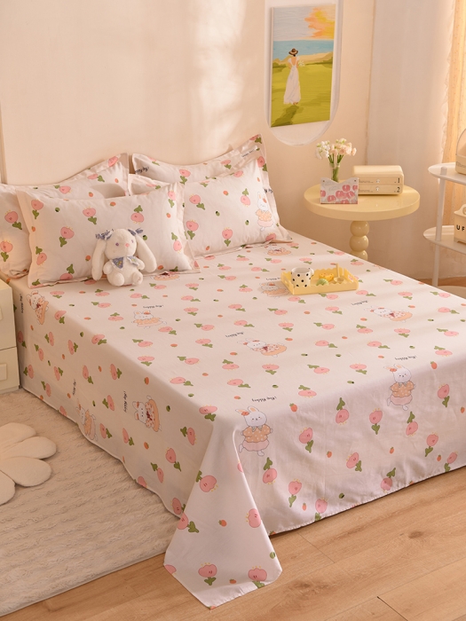 91家纺网 家纺一手货源 找家纺 甜之梦 新款12868全棉定制尺寸印花系列单床单花园小兔