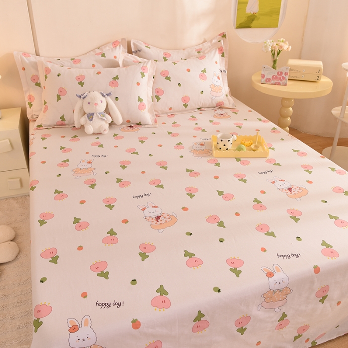 91家纺网 家纺一手货源 找家纺 甜之梦 新款12868全棉定制尺寸印花系列单床单花园小兔