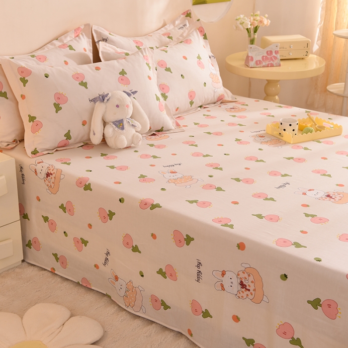 91家纺网 家纺一手货源 找家纺 甜之梦 新款12868全棉定制尺寸印花系列单床单花园小兔