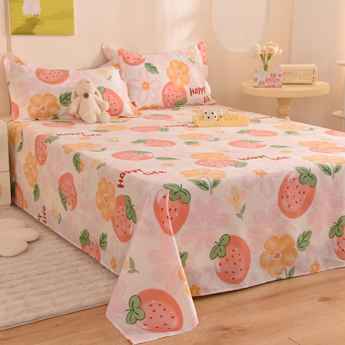 91家纺网 家纺一手货源 找家纺 甜之梦 新款12868全棉定制尺寸印花系列单床单快乐草莓