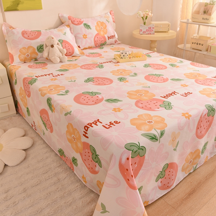 91家纺网 家纺一手货源 找家纺 甜之梦 新款12868全棉定制尺寸印花系列单床单快乐草莓