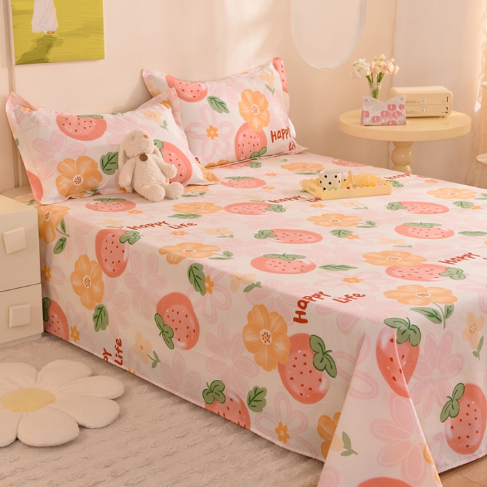 91家纺网 家纺一手货源 找家纺 甜之梦 新款12868全棉定制尺寸印花系列单床单快乐草莓